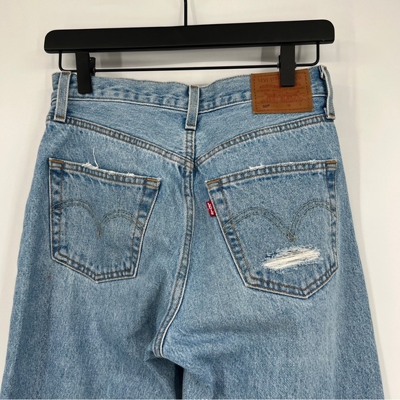 Levi's 501 Light Wash Faded Distressed Ripped Straight Leg Buttondown Denim Jean - Picture 8 of 15